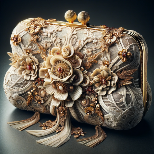 a delicate clutch, adorned with delicate lace reminiscent of whispers exchanged in hidden courtyards, while gilded accents evoke the artisan flair that defines the banks of the Seine.