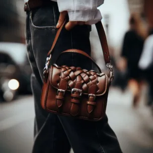 Carrying a Leather Shoulder Bag on the City Street
