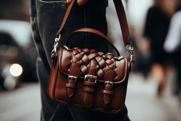 Carrying a Leather Shoulder Bag on the City Street