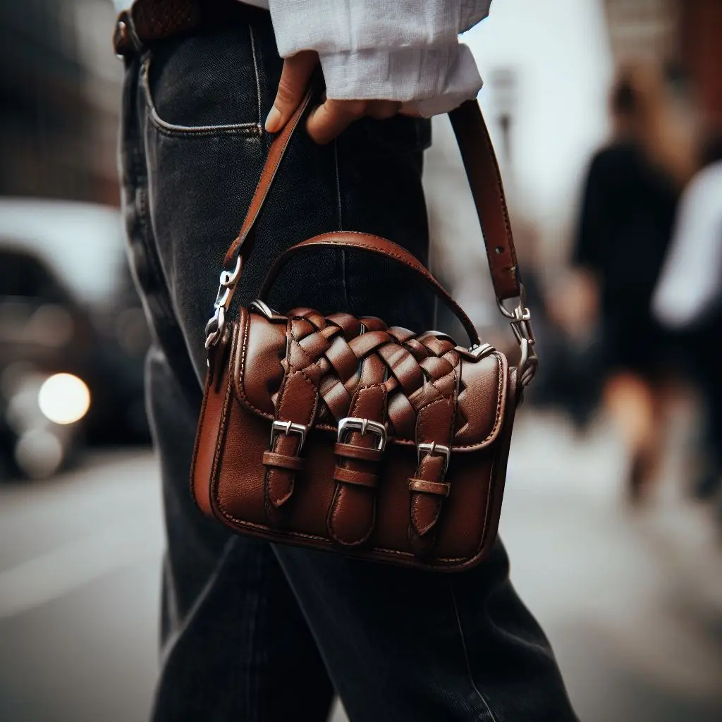 Carrying a Leather Shoulder Bag on the City Street