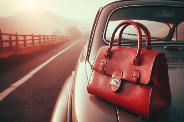 Red Handbag on a Car on the Road