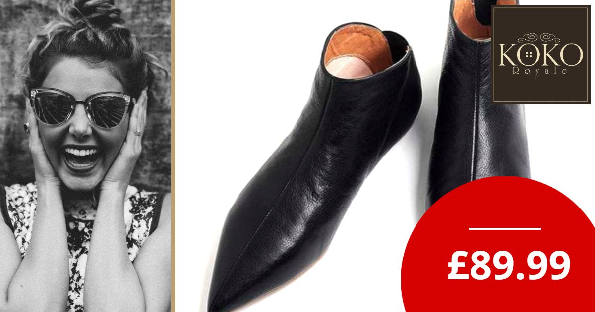 Pointed Toe Slip On Ankle Boot Flats with Full Grain Genuine Leather KoKo Royale